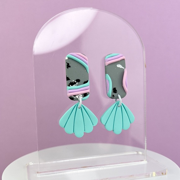 Pastel Abstract Rainbow Design Handmade Polymer Clay Earrings Lightweigh… - Picture 5 of 10